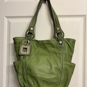 Tignanello Olive Green Leather Shoulder Bag